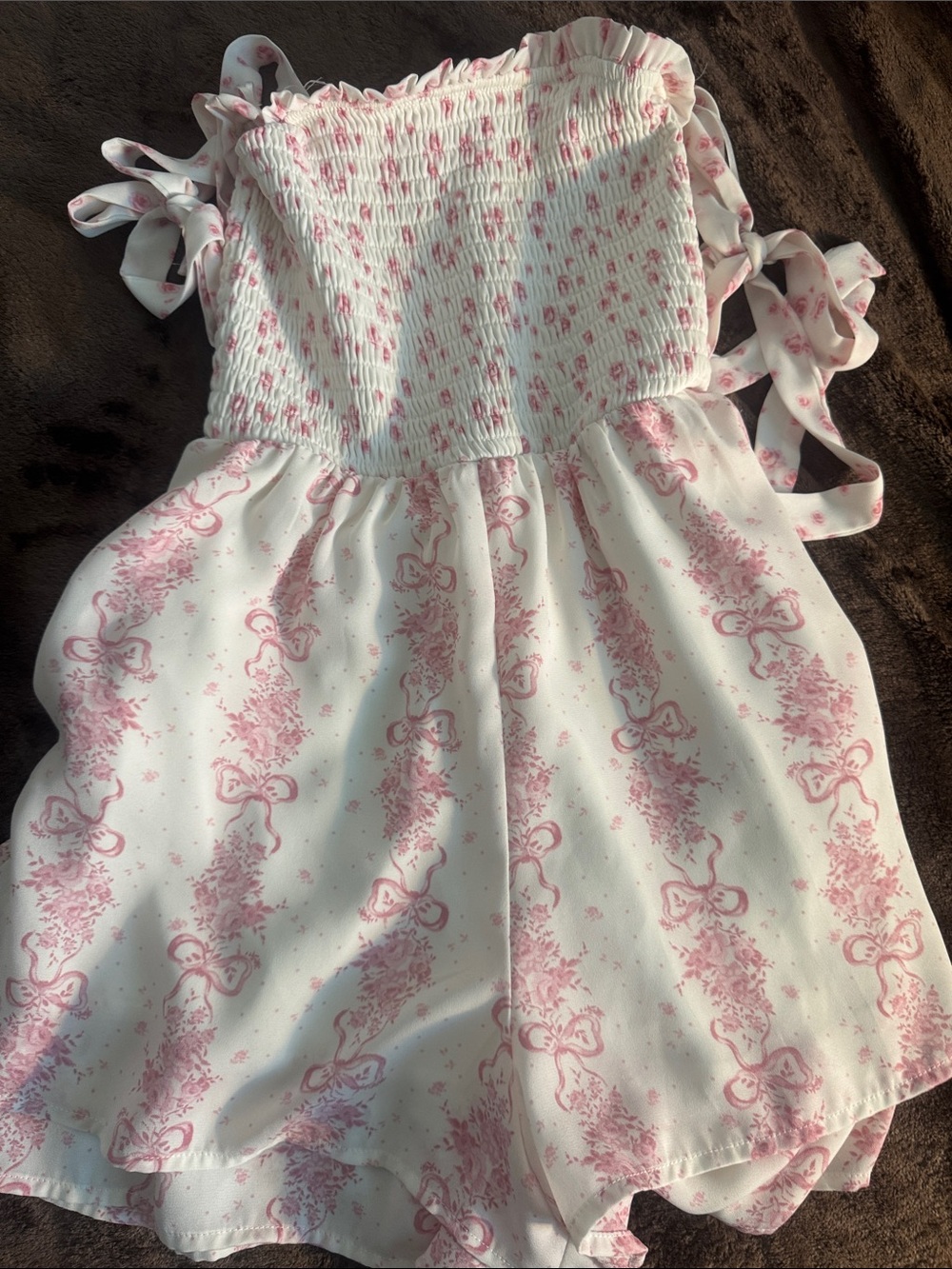 Francesca's Collections White Dress with Pink Toile Print and Tie Straps